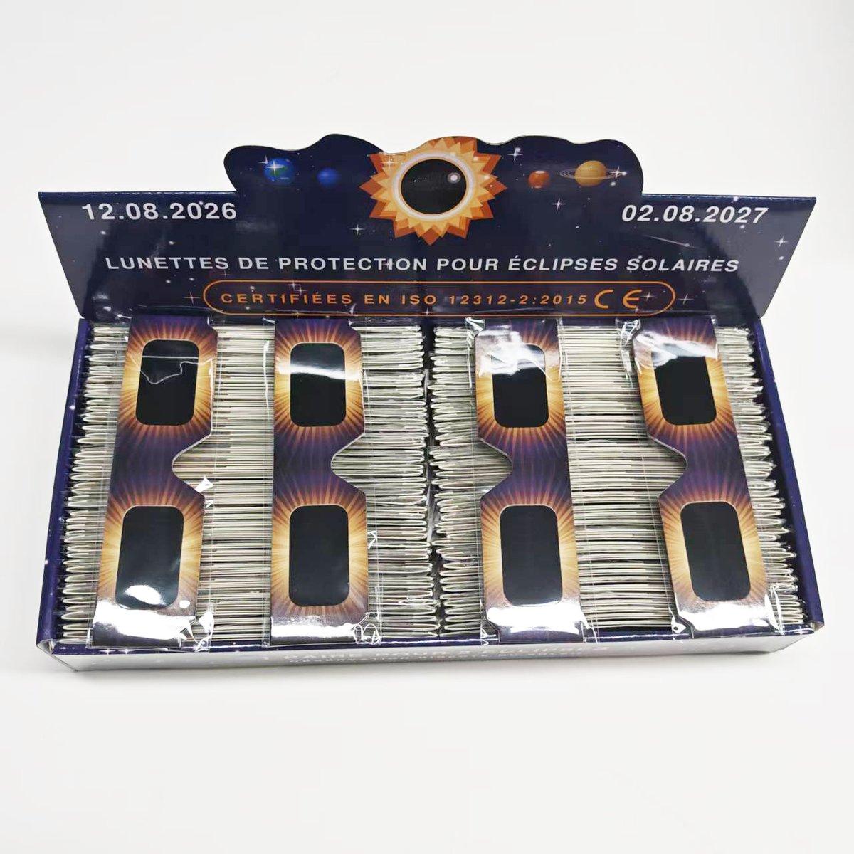 Pack 100 lunettes éclipse ouvert pour mise en rayon revendeur